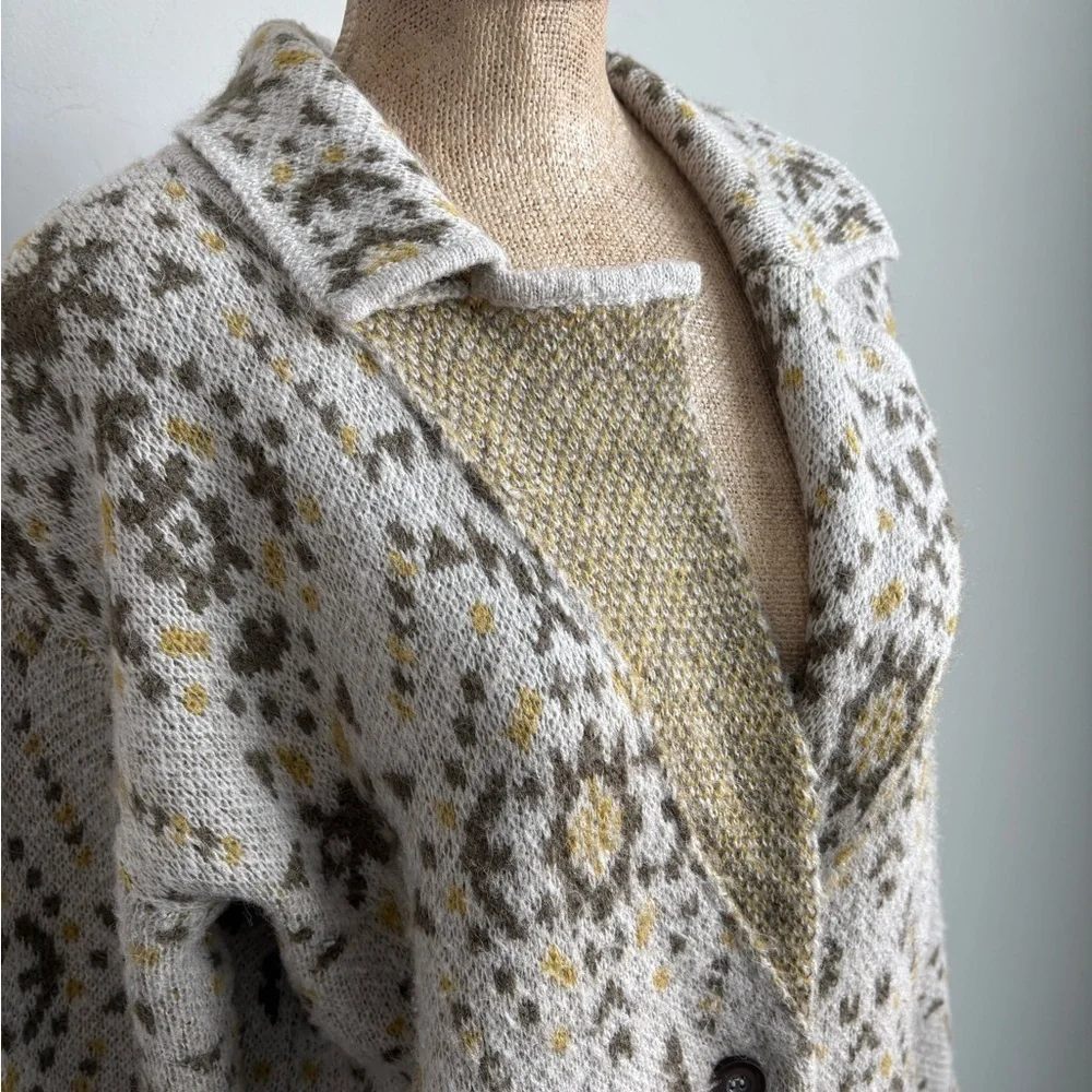 Free People Alpaca Wool Blend Nordic Knit Sweater Coat Cardigan Size L